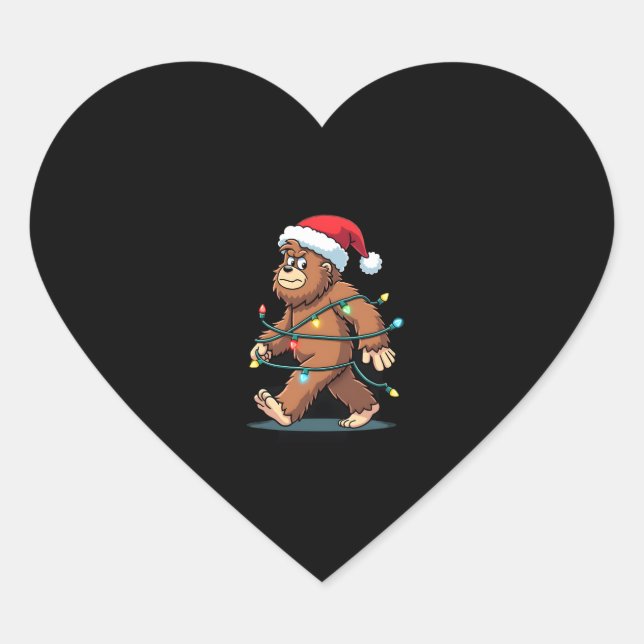 Bigfoot Santa Christmas Tree Lights Xmas Boys Men  Heart Sticker (Front)