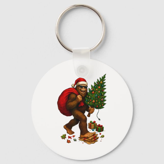Bigfoot Santa Christmas Tree Lights Xmas Boys Men  Key Ring (Front)