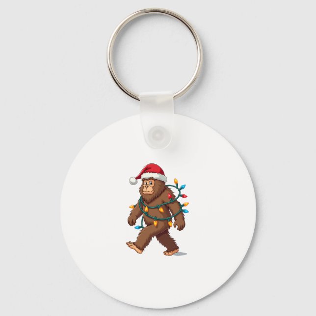 Bigfoot Santa Christmas Tree Lights Xmas Boys Men  Key Ring (Front)