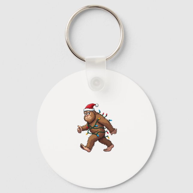 Bigfoot Santa Christmas Tree Lights Xmas Boys Men  Key Ring (Front)