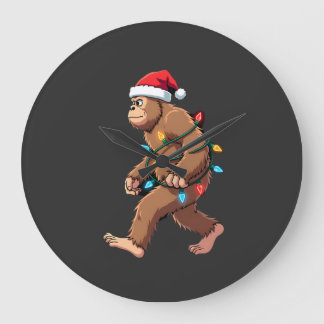 Bigfoot Santa Christmas Tree Lights Xmas Boys Men  Large Clock