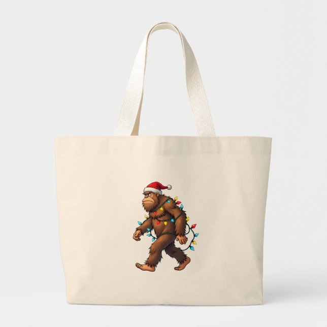 Bigfoot Santa Christmas Tree Lights Xmas Boys Men  Large Tote Bag (Front)