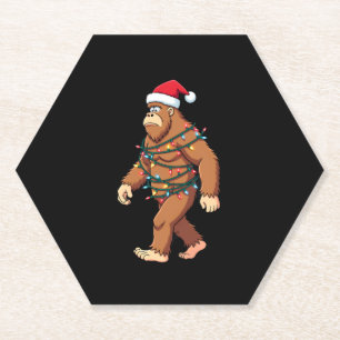 Bigfoot Santa Christmas Tree Lights Xmas Boys Men  Paper Coaster