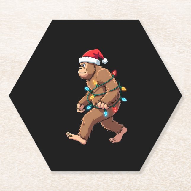 Bigfoot Santa Christmas Tree Lights Xmas Boys Men  Paper Coaster (Front)