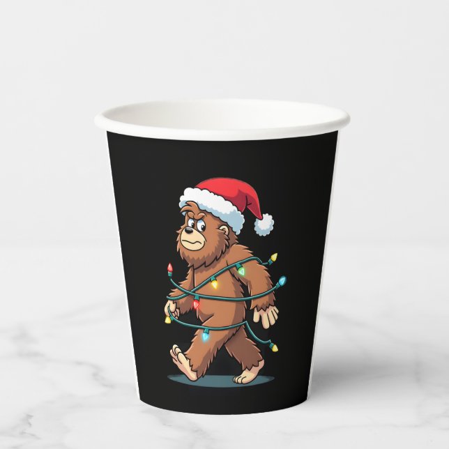 Bigfoot Santa Christmas Tree Lights Xmas Boys Men  Paper Cups (Front)