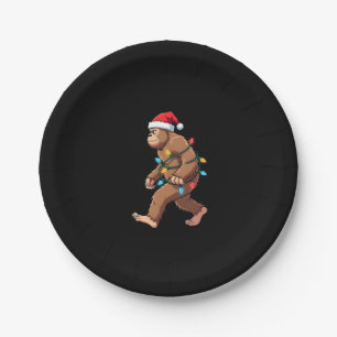 Bigfoot Santa Christmas Tree Lights Xmas Boys Men  Paper Plate