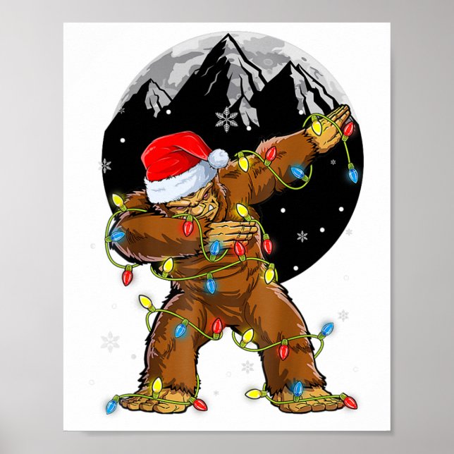 Bigfoot Santa Christmas Tree Lights Xmas Boys Men  Poster (Front)