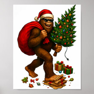 Bigfoot Santa Christmas Tree Lights Xmas Boys Men  Poster