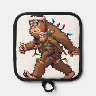 Bigfoot Santa Christmas Tree Lights Xmas Boys Men  Pot Holder