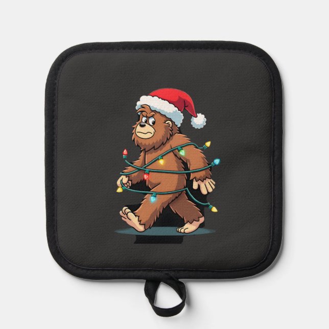 Bigfoot Santa Christmas Tree Lights Xmas Boys Men  Pot Holder (Front)