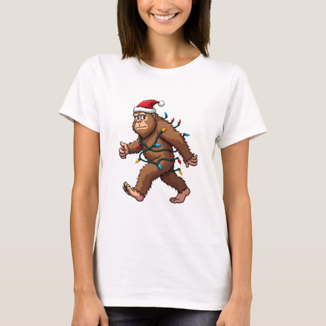 Bigfoot Santa Christmas Tree Lights Xmas Boys Men  T-Shirt (Front)