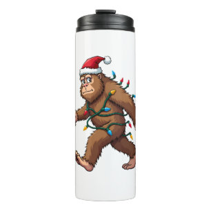 Bigfoot Santa Christmas Tree Lights Xmas Boys Men Thermal Tumbler