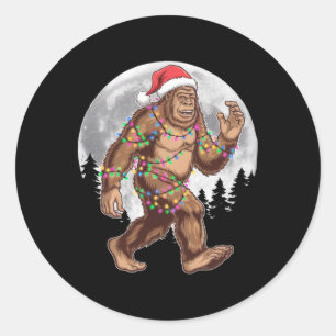 Bigfoot Santa Christmas Tree Lights Xmas Sasquatch Classic Round Sticker