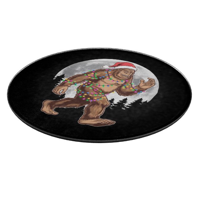 Bigfoot Santa Christmas Tree Lights Xmas Sasquatch Cutting Board (Corner)