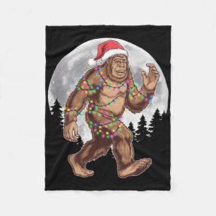 Bigfoot Santa Christmas Tree Lights Xmas Sasquatch Fleece Blanket