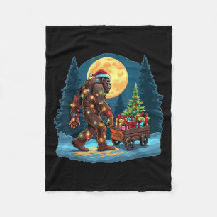 Bigfoot Santa Christmas Tree Lights Xmas Sasquatch Fleece Blanket