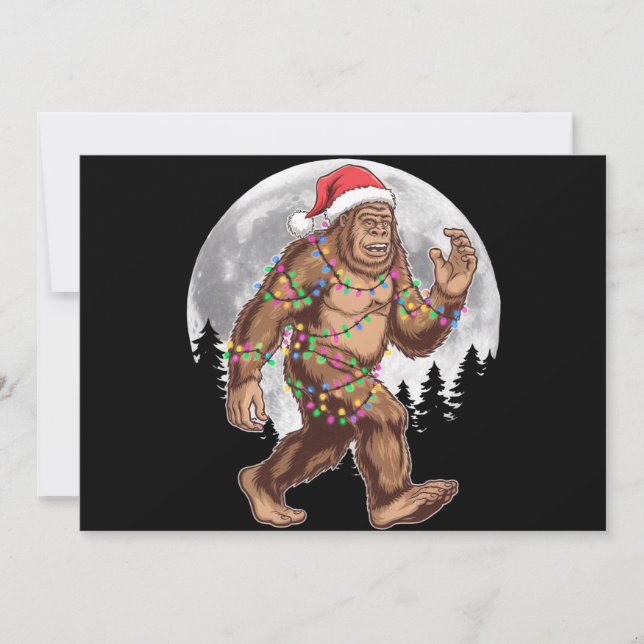 Bigfoot Santa Christmas Tree Lights Xmas Sasquatch Holiday Card (Front)