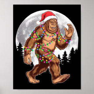 Bigfoot Santa Christmas Tree Lights Xmas Sasquatch Poster
