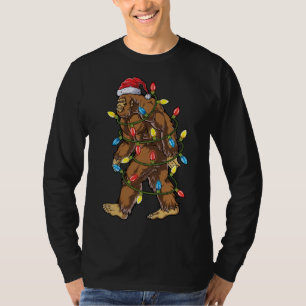 Bigfoot Santa Christmas Tree Lights Xmas Sasquatch T-Shirt