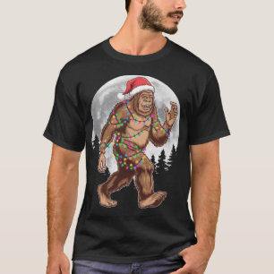 Bigfoot Santa Christmas Tree Lights Xmas Sasquatch T-Shirt