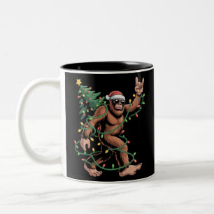 Bigfoot Santa Christmas Tree Sasquatch Santa Two-Tone Coffee Mug
