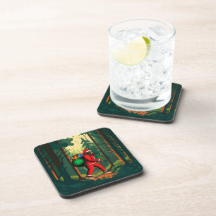 Bigfoot Santa Claus Sack of Gifts Coaster