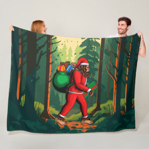 Bigfoot Santa Claus Sack of Gifts Fleece Blanket