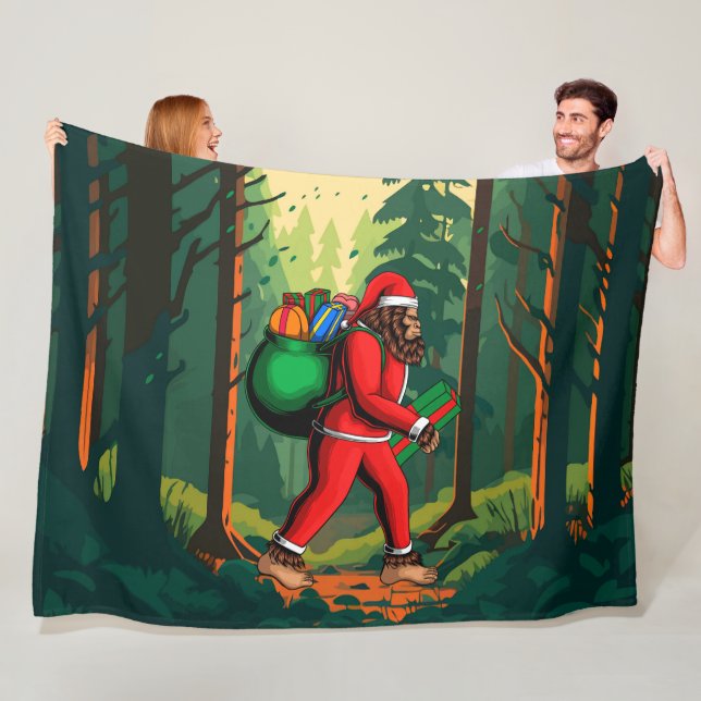 Bigfoot Santa Claus Sack of Gifts Fleece Blanket (In Situ)