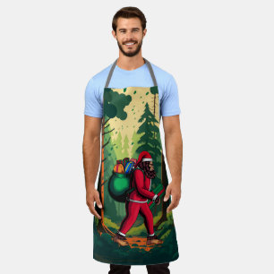 Bigfoot Santa Claus Sack of Gifts Forest Woods Apron