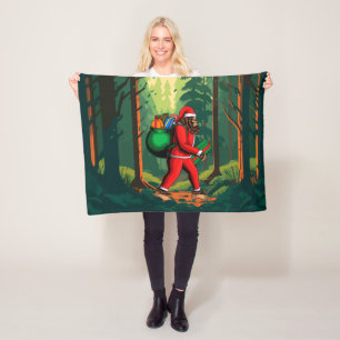 Bigfoot Santa Claus Sack of Gifts Small Fleece Blanket