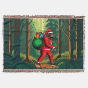 Bigfoot Santa Claus Sack of Gifts Throw Blanket