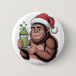 Bigfoot Santa Funny Sasquatch Holding Matcha Xmas 6 Cm Round Badge