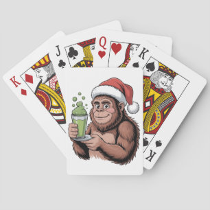 Bigfoot Santa Funny Sasquatch Holding Matcha Xmas Playing Cards