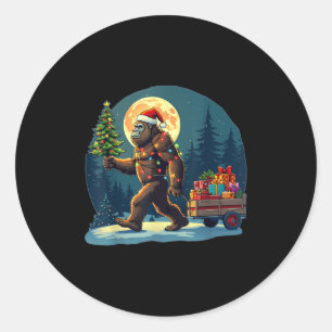 Bigfoot Santa Hat Christmas Tree Lights Xmas Sasqu Classic Round Sticker
