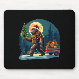 Bigfoot Santa Hat Christmas Tree Lights Xmas Sasqu Mouse Pad