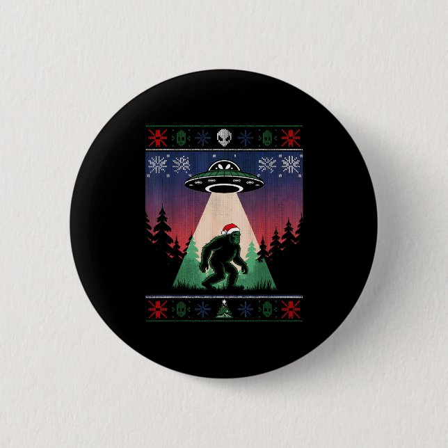 Bigfoot Santa Ufo Alien Funny Ugly Christmas Sweat 6 Cm Round Badge (Front)