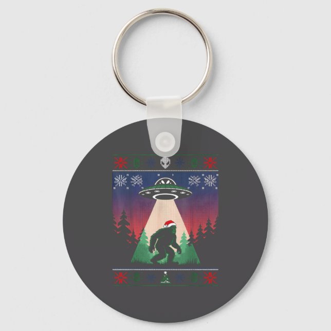 Bigfoot Santa Ufo Alien Funny Ugly Christmas Sweat Key Ring (Front)
