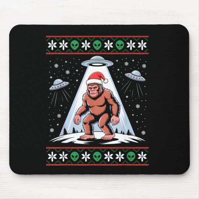 Bigfoot Santa Ufo Alien Funny Ugly Christmas Sweat Mouse Pad (Front)