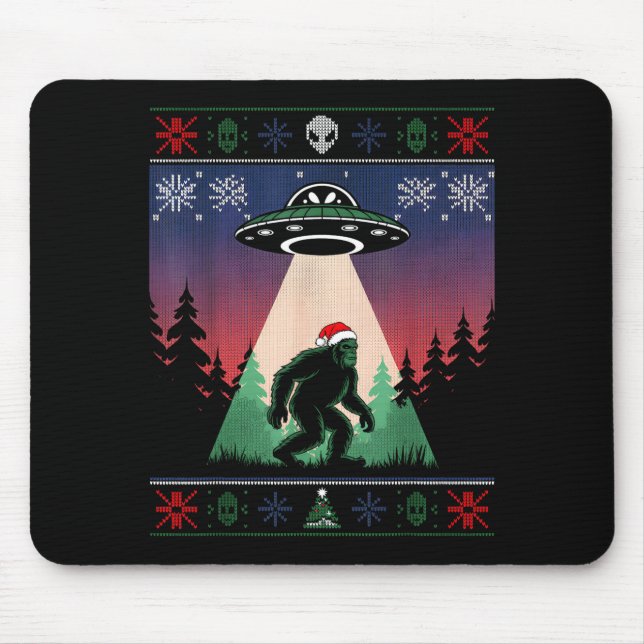 Bigfoot Santa Ufo Alien Funny Ugly Christmas Sweat Mouse Pad (Front)