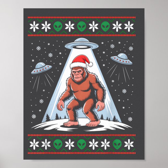 Bigfoot Santa Ufo Alien Funny Ugly Christmas Sweat Poster (Front)