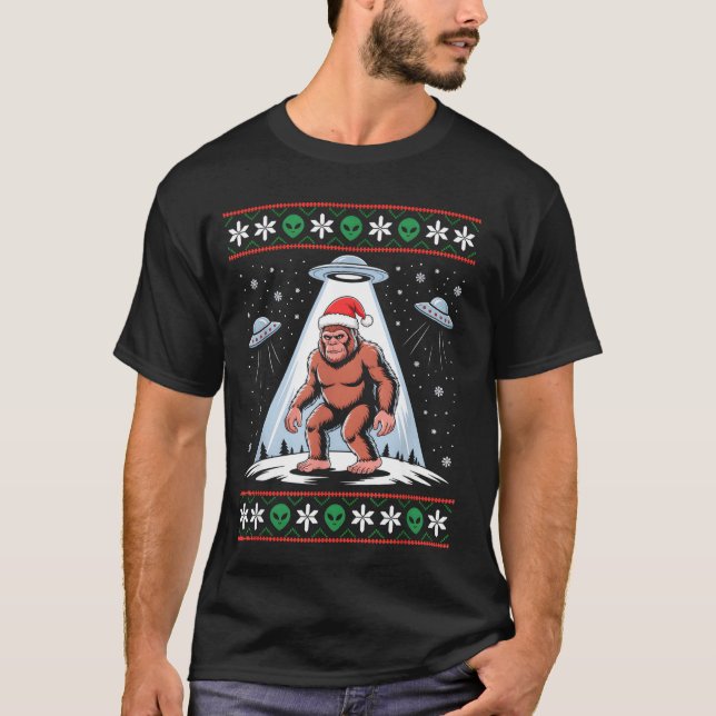 Bigfoot Santa Ufo Alien Funny Ugly Christmas Sweat T-Shirt (Front)