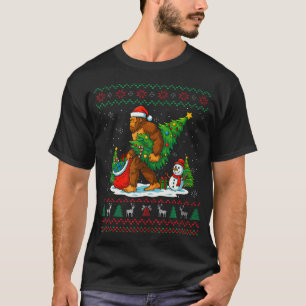 Bigfoot Santa Ugly Christmas Tree Funny Xmas Light T-Shirt