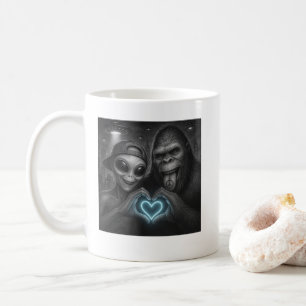 Bigfoot Sasquatch Alien Love Hand Sign Coffee Mug