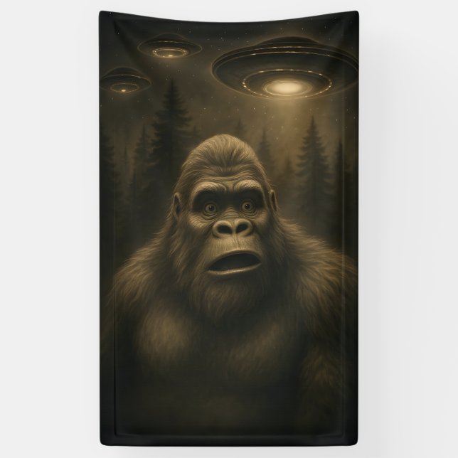 Bigfoot Sasquatch Alien UFO Funny Banner (Vertical)