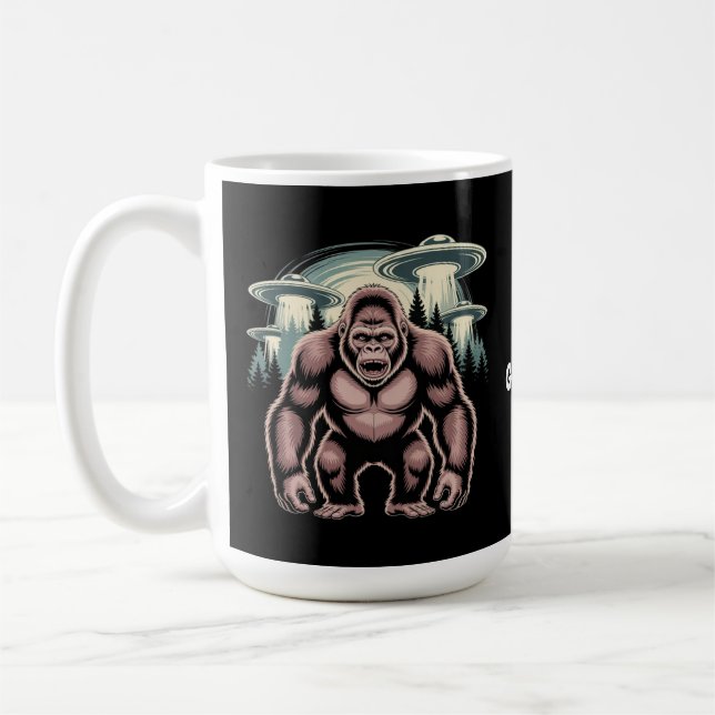 Bigfoot Sasquatch Alien UFO Funny Graphic Design Coffee Mug (Left)
