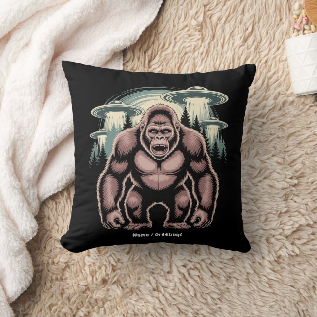 Bigfoot Sasquatch Alien UFO Funny Graphic Design Cushion (Blanket)