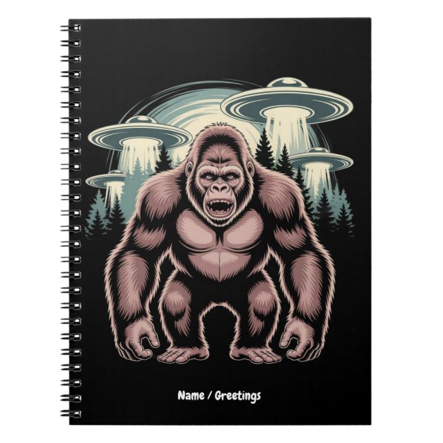 Bigfoot Sasquatch Alien UFO Funny Graphic Design Notebook (Front)