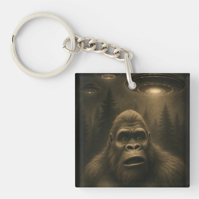 Bigfoot Sasquatch Alien UFO Funny Key Ring (Front)