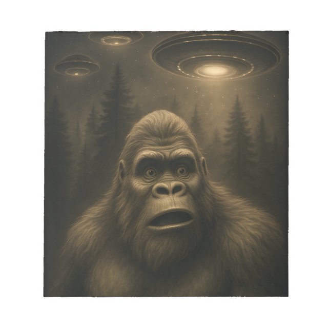 Bigfoot Sasquatch Alien UFO Funny Notepad (Front)