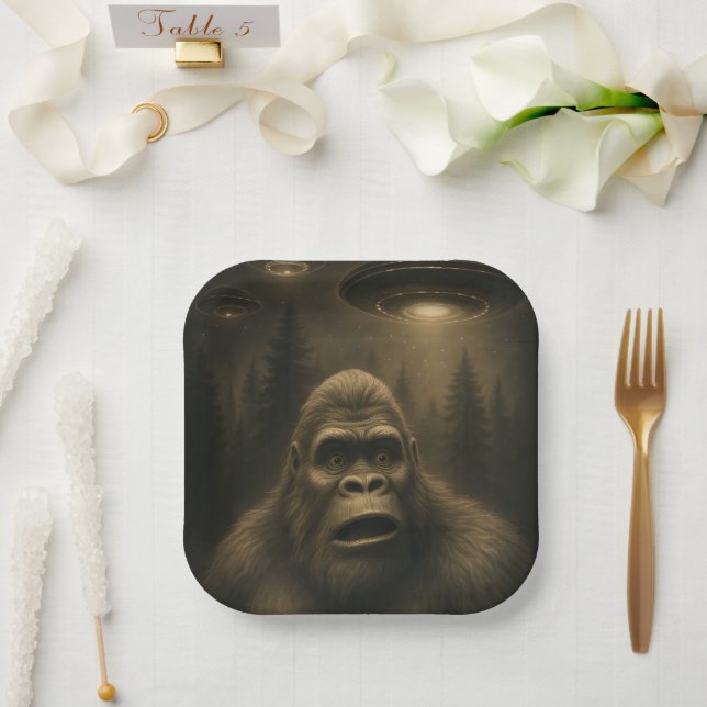 Bigfoot Sasquatch Alien UFO Funny Paper Plate (Wedding)